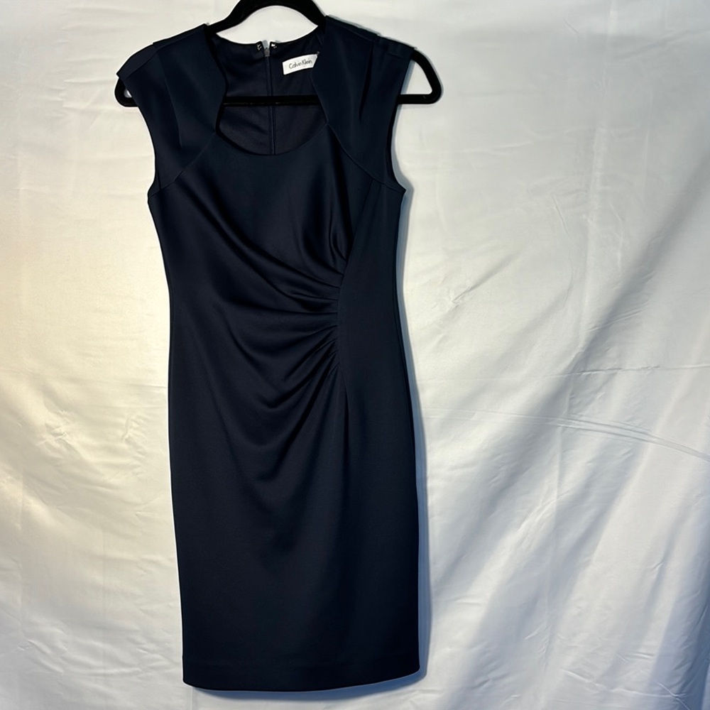 Calvin Klein Navy Ruched Sheath Dress – Size 2